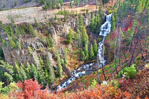 Undine Falls on an autumn day in Yellowstone National Park of Wyoming.