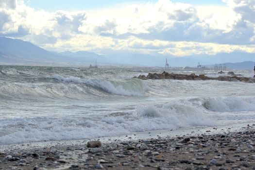 raging storm at sea on the beaches of Malaga