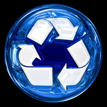 Recycling symbol icon blue, isolated on black background.