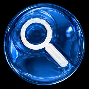 search and magnifier icon blue, isolated on black background.