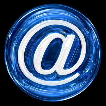 email symbol blue, isolated on black background.