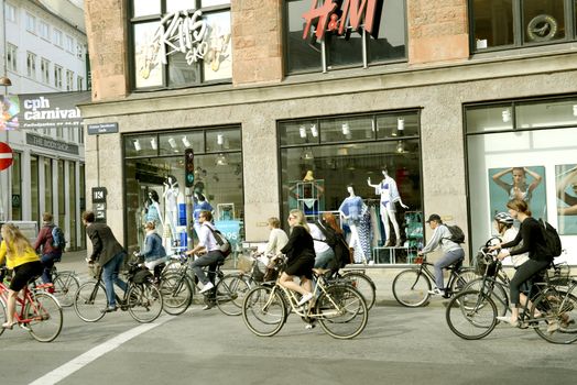 People on bicycles in the center of Copenhagen. Taken on May 2012