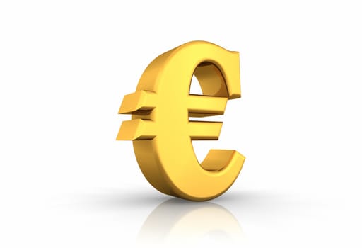 3D illustration of gold euro sign, isolated on white background