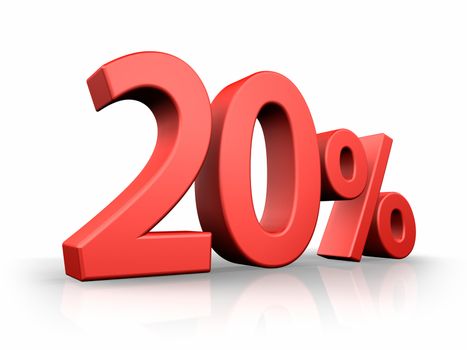 Red twenty percent, isolated on white background. 20%
