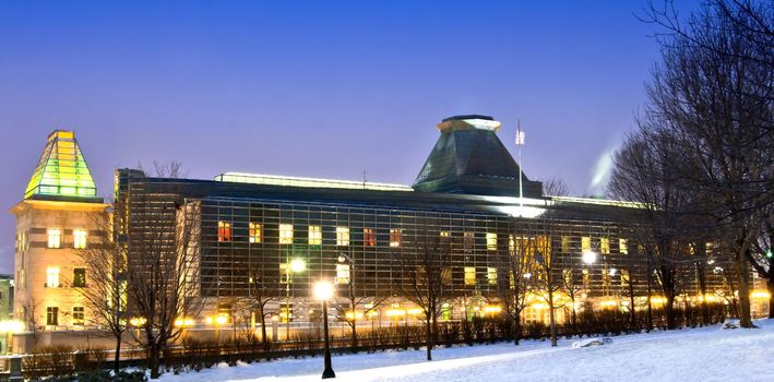 
The American embassy in Ottawa Canada at twilight in winter.