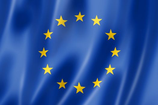 European union flag, three dimensional render, satin texture