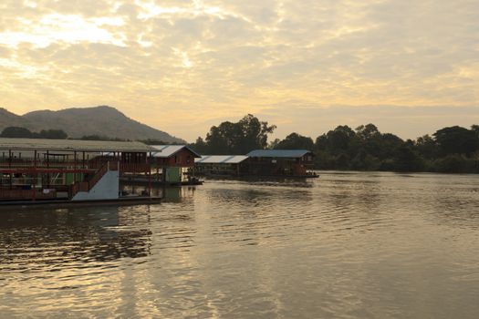 Floating house on the Kwai river Kanjanburi, Thailand 