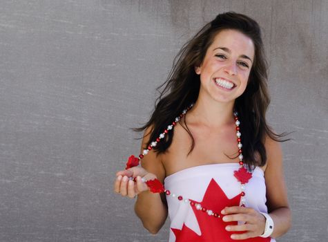Young woman in her 20s dressed for the Canada Day celebrations in Ottawa on July 1st.