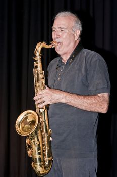 Smooth saxophonist René Lavoie playing at the National Art Centre in Ottawa, Canada.