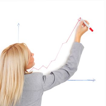 business woman draws a graph on the wall