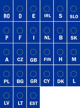 european union car plates with flag and initials