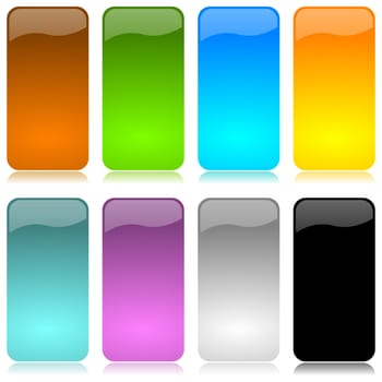 Colored and glossy vertical bar set with reflection on white background illustration