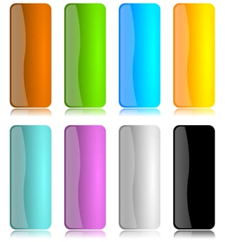 Colored and glossy vertical bar set with reflection on white background illustration