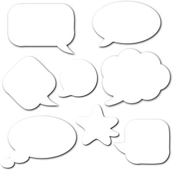 White empty and blank comic speech bubbles set with shadow on white background