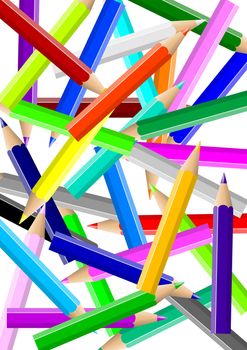 Disordered colorful pencils chaos backgound illustration
