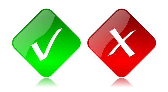 Red and green glossy allow deny buttons icon set with reflection on white background
