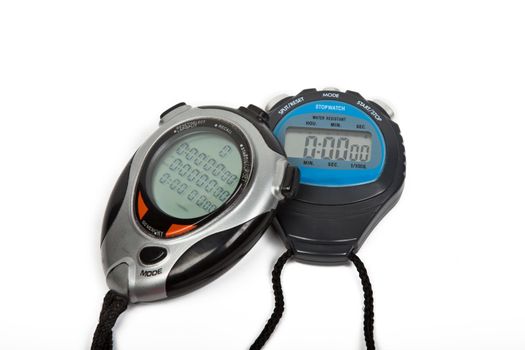 two digital stop watches isolated on wite background