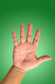 hand on green background