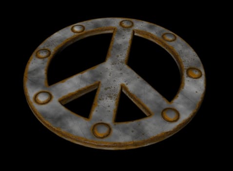 rusted riveted pacific symbol on black background - 3d illustration