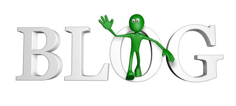 green guy and the word blog - 3d illustration