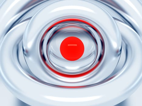 Red sphere in an environment of metal blue rings