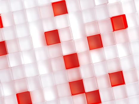 Abstract background consisting of white and red plastic cubes
