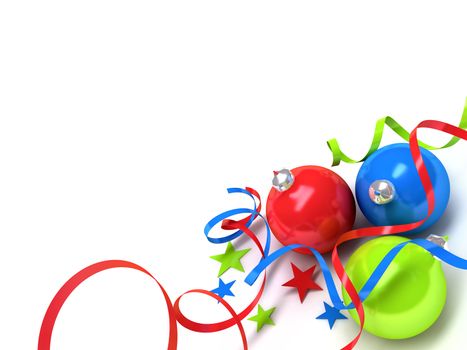 Christmas toys of different colours in the form of spheres on a white background