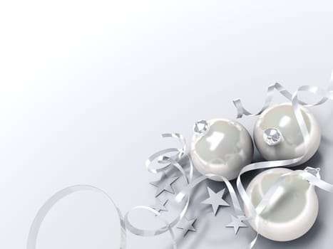 Christmas toys of cream color in an environment of stars and a tinsel on a white background