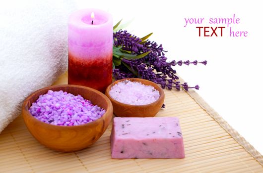 Lavender bath salt, on white background