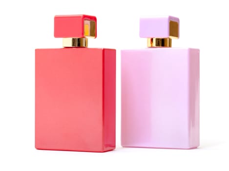 Red and Pink Perfume Bottles on white background