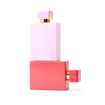 Red and Pink Perfume Bottles on white background
