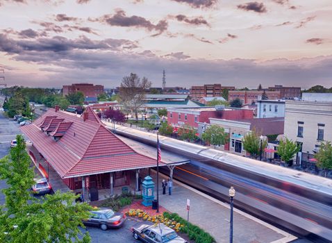 MANASSAS, VA, USA - April 26: Sunset at the old railway station in Manassas, VA on April 26, 2012. The station was built by Southern Railway in 1914.