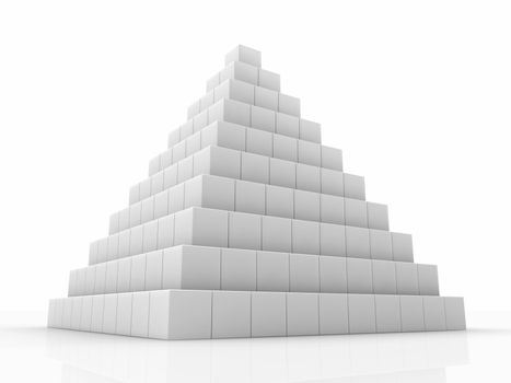 Pyramid made of small cubes, 3d abstract render