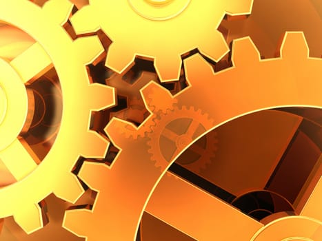 Gold gears background, 3d render