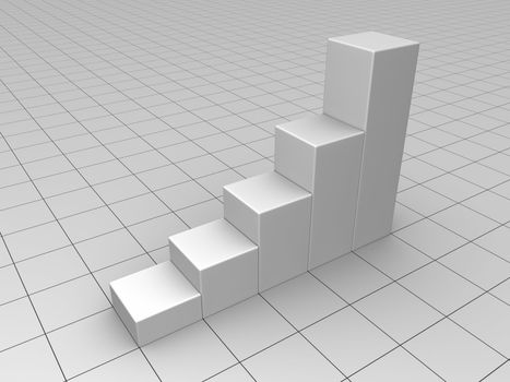 Grey growth graph on grid, abstract 3d render