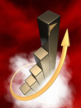 Hot metal graph with golden arrow pointing upwards