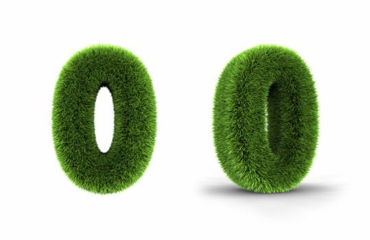 Grass number zero, isolated on white background, 0