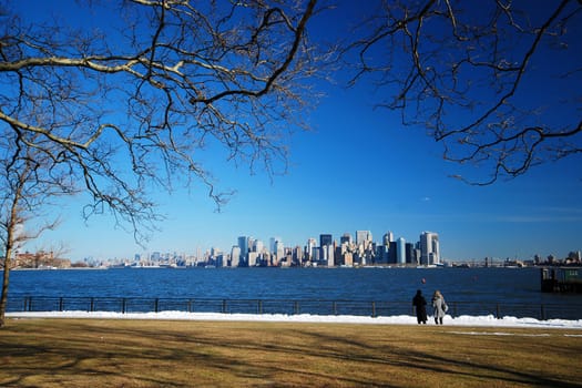 a view of manhattan island, new york city from liberty island