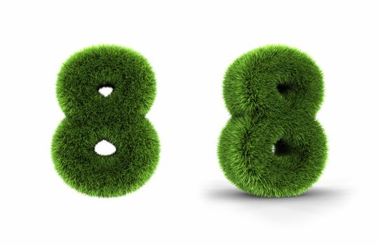 Grass number eight, isolated on white background, 8