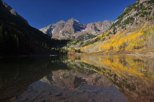 mountain reflection from maroon lake, colorado in fall