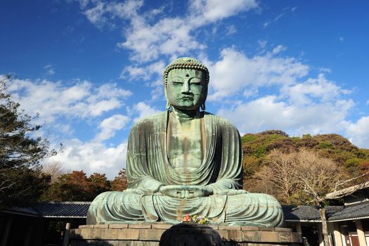 famous great buddha in kamakura, japan in sunny day