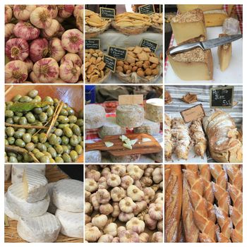 XL collage made from 9 high resolution Provence food market images