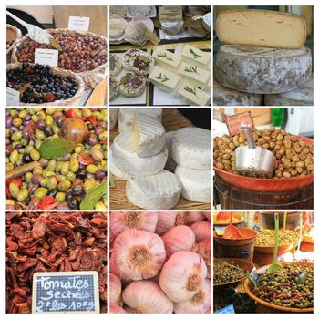 XL collage made from 9 high resolution Provence food market images