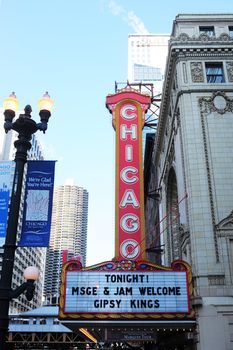 a sign of famous theatre in city of chicago