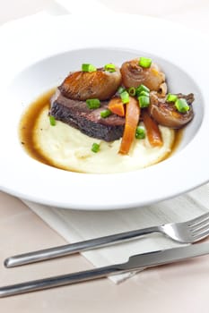 beef stew with carrot and mashed potatoes