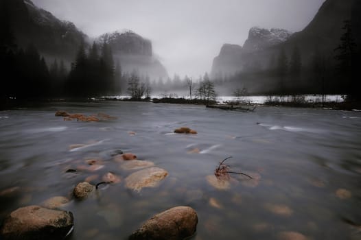 A misty atmosphere from Valley View, Yosemite National Park, CA