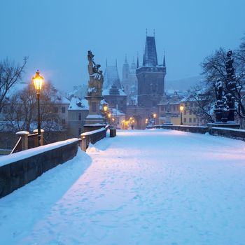 Charles bridge in winter, Prague, Czech Republic