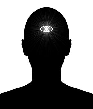 Illustrated silhouette of a person with the Hindu third eye of knowledge