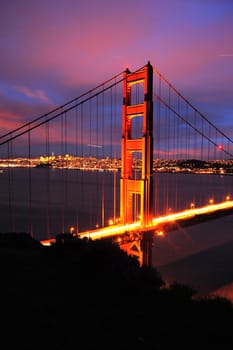 the famous golden gate bridge from San Francisco at night