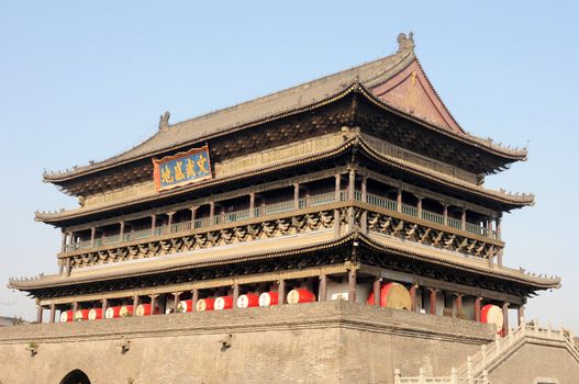 Landmark of the famous ancient Drum Tower in Xian China